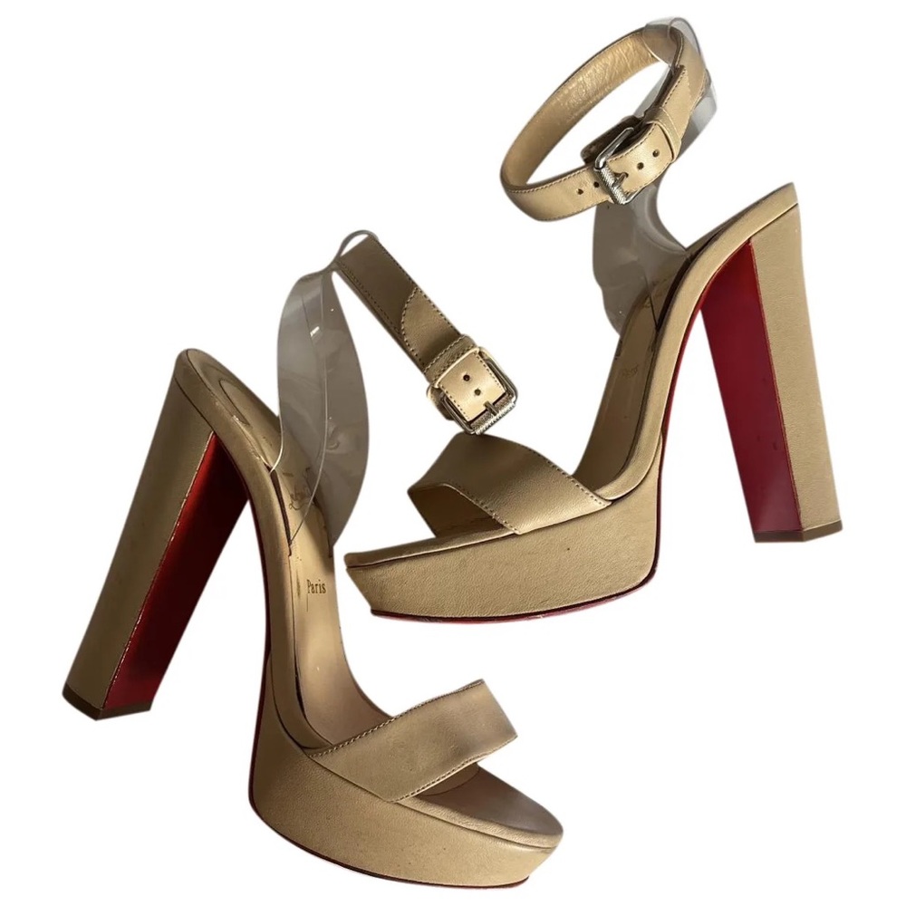 Christian Louboutin Platform Sandal Heel PVC Ankle Strap size 37.5 Nude 140mm